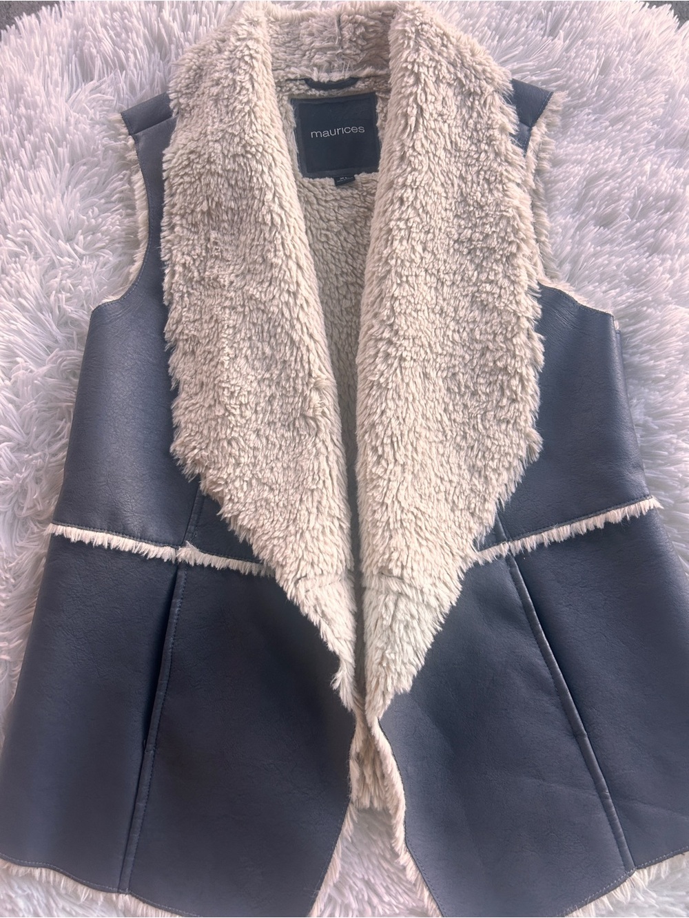 Maurices Faux Leather Vest with Cream Sherpa Collar - Size Large or XL